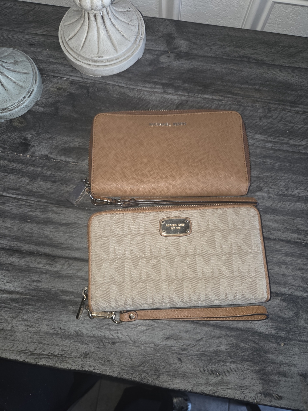 Michael Kors Beige & Tan Zip Wristlet Wallets (Set of 2)